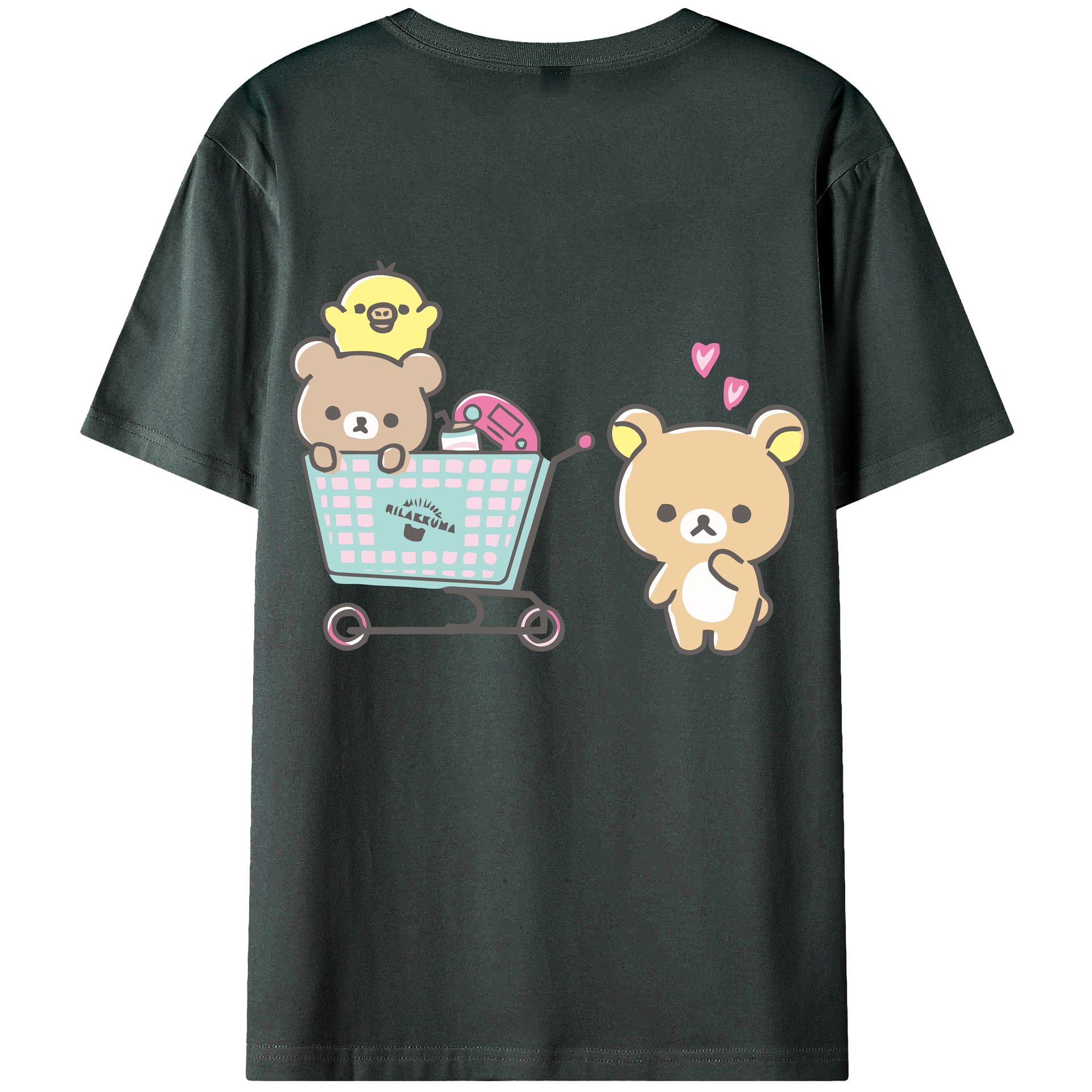 （画像用） リラックマ リラックマ キイロイトリ Rilakkuma Korilakkuma Kiiroitori 綿100％ メンズ半袖Tシャツ（バックプリント） 通気性